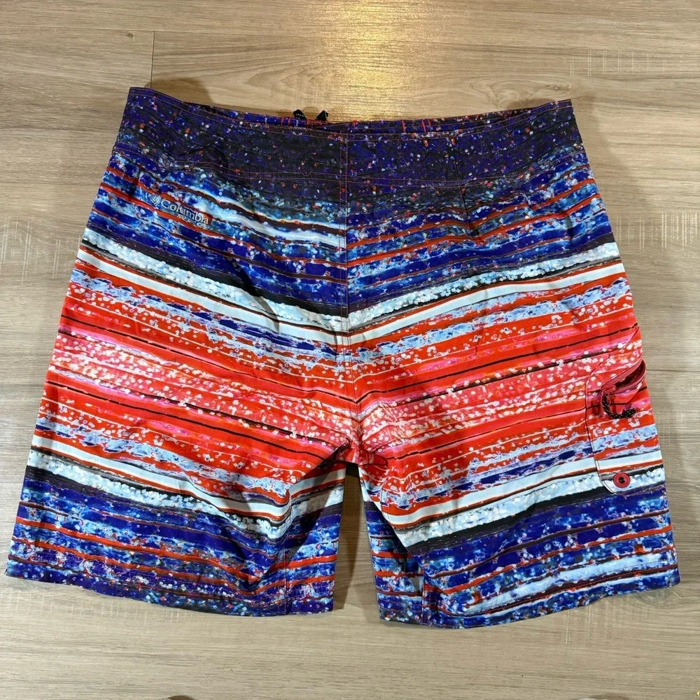 Columbia PFG‎ Omni Shield Men's Swim Surf Board Shorts Unlined Size 38 Red Blue